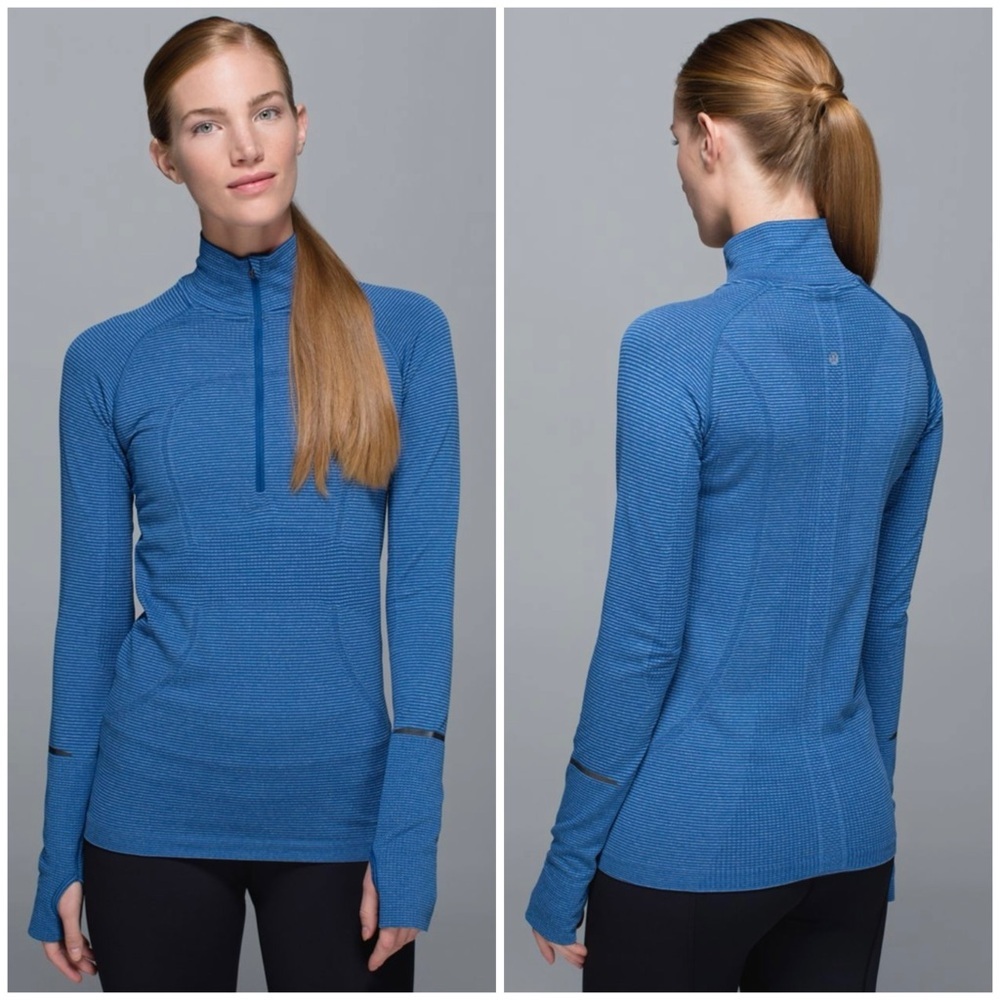 Lululemon Run: Swiftly Tech 1/2 Zip Tonka Stripe Heathered Blue Rugged Blue 8